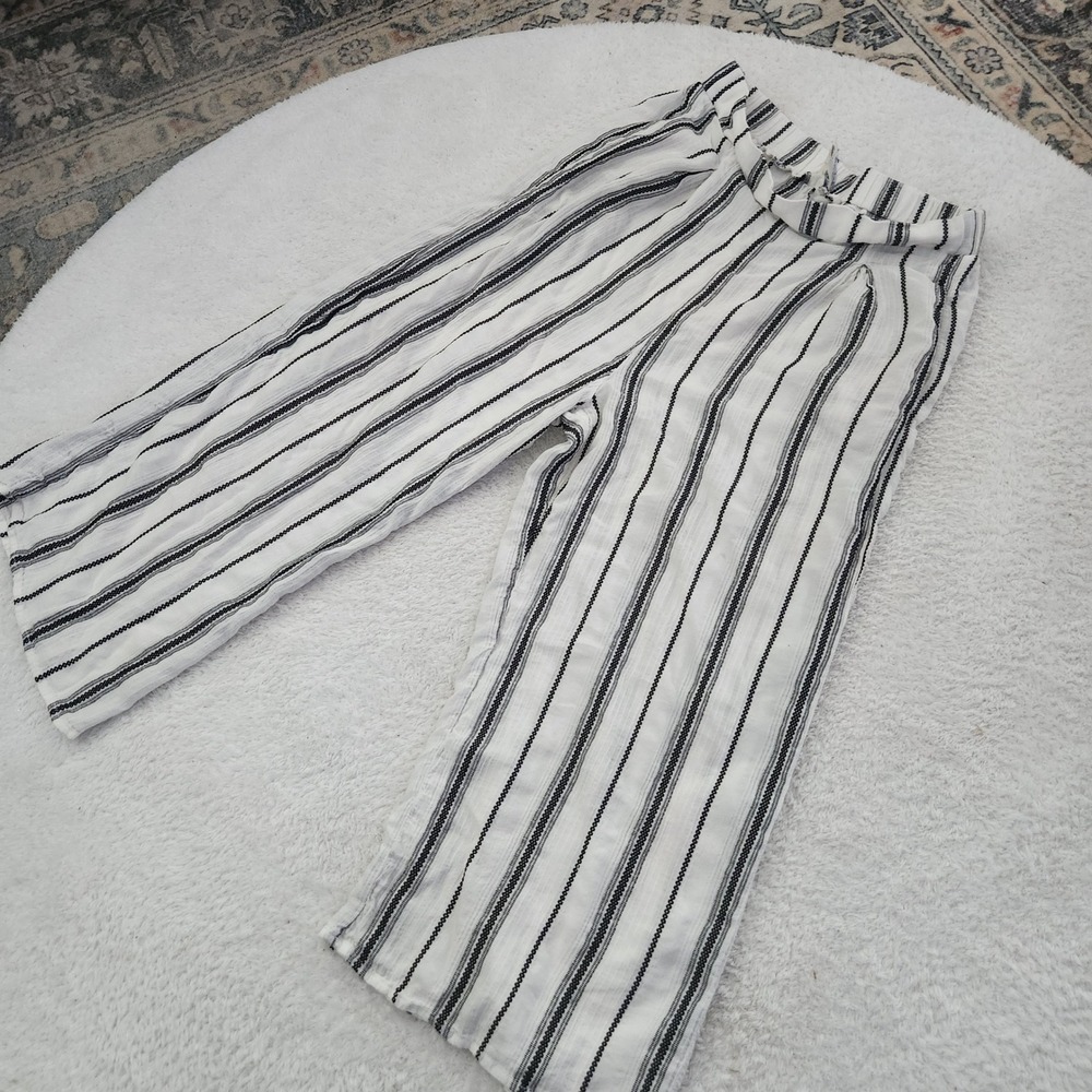 Blue Rain Womens Striped Wide Leg Cropped Pants Black White Linen Blend Medium‎ - Picture 8 of 8